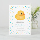 Rubber Duckie Blue Boy Baby shower Invitation Kaart (Staand voorkant)