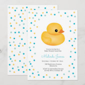 Rubber Duckie Blue Boy Baby shower Invitation Kaart (Voorkant / Achterkant)