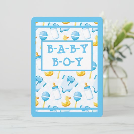Rubber Duckie Blue Boy Baby shower Kaart (Staand voorkant)