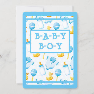 Rubber Duckie Blue Boy Baby shower Kaart