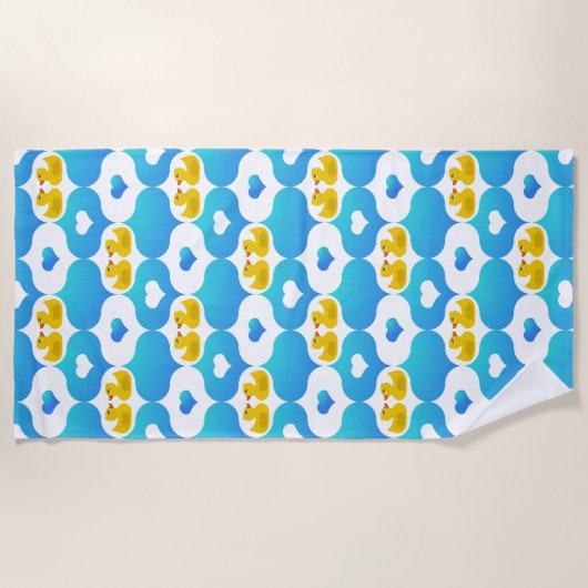 Rubber Duckie en harten geel en blauw Strandlaken (Voorkant)