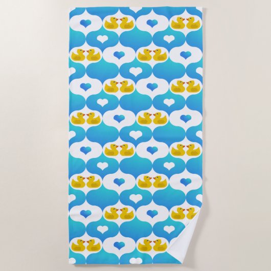 Rubber Duckie en harten geel en blauw Strandlaken (Voorkant)