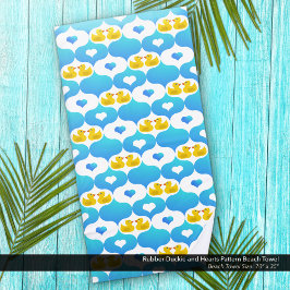 Rubber Duckie en harten geel en blauw Strandlaken