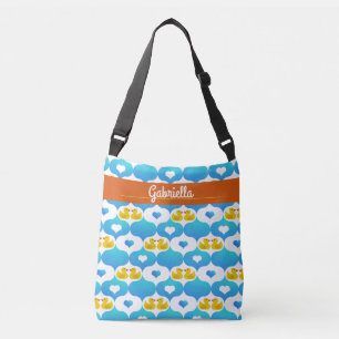 Rubber Duckie en harten patroon gepersonaliseerd Crossbody Tas