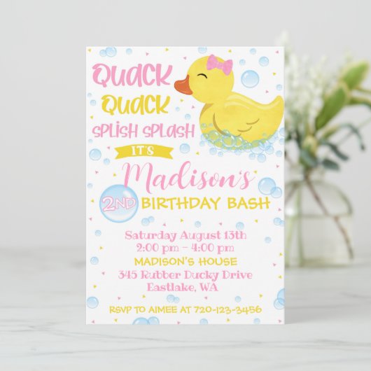 Rubber Duckie Verjaardag Uitnodiging, Rubber Ducky Kaart (Staand voorkant)