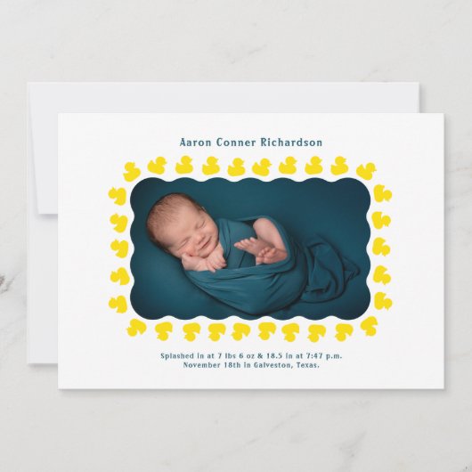 Rubber Ducks Baby Aankomstaankondiging Kaart (Voorkant)
