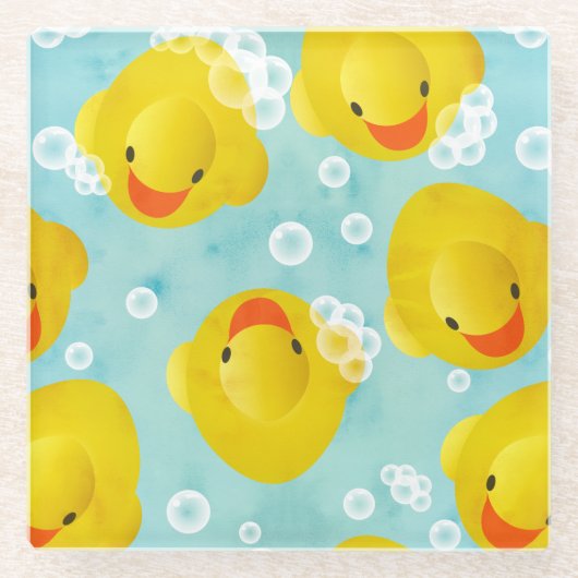Rubber Ducks Bath Patroon Glazen Onderzetter (Voorkant)