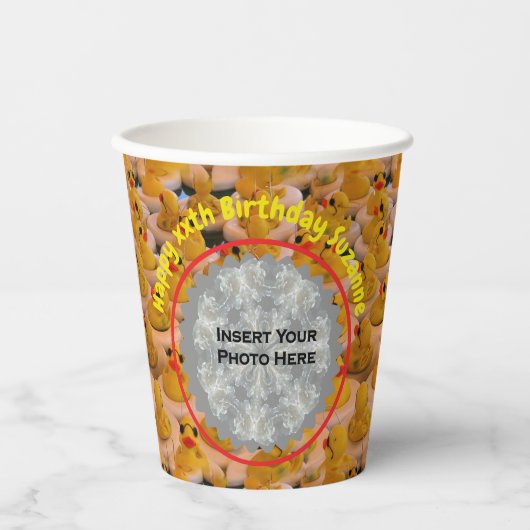 Rubber Ducks Gepersonaliseerde Foto Verjaardagsfee Papieren Bekers (Voorkant)