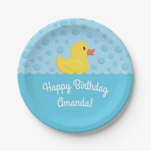 Rubber Ducky 1st Birthday Party Kinder Baby Papieren Bordje (Voorkant)