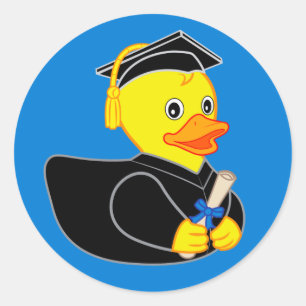Rubber Ducky Afstuderen! Blauwe achtergrond Ronde Sticker