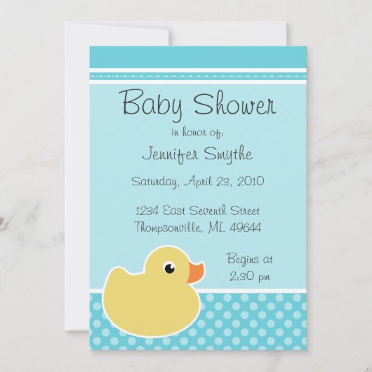 Rubber Ducky Aqua Baby Shower Invitations Kaart (Voorkant)