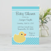 Rubber Ducky Aqua Baby Shower Invitations Kaart (Staand voorkant)