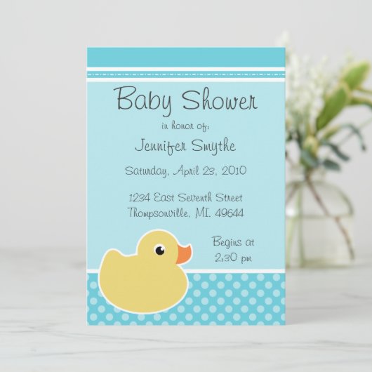 Rubber Ducky Aqua Baby Shower Invitations Kaart (Staand voorkant)