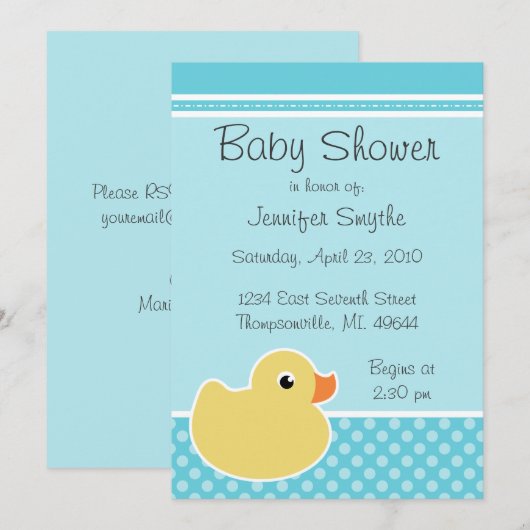 Rubber Ducky Aqua Baby Shower Invitations Kaart (Voorkant / Achterkant)