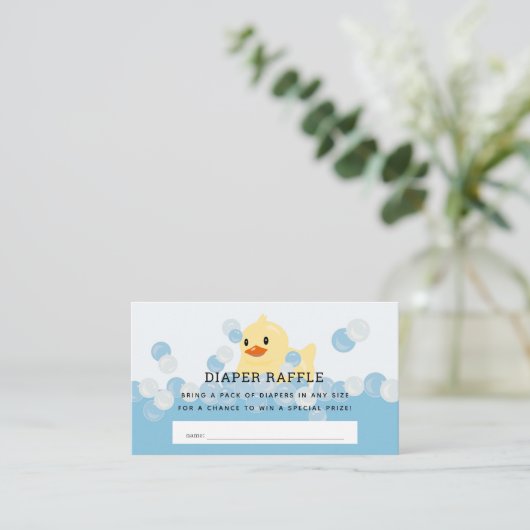 Rubber Ducky Baby Boy Blue Luier Raffle Ticket Informatiekaartje (Staand voorkant)