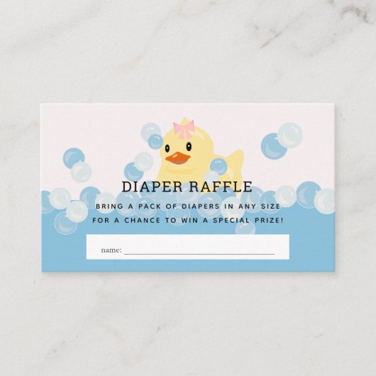 Rubber Ducky Baby Girl Roze Luier Raffle Ticket Informatiekaartje (Voorkant)