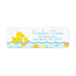 Rubber Ducky Baby shower Adreslabel blauw geel Etiket