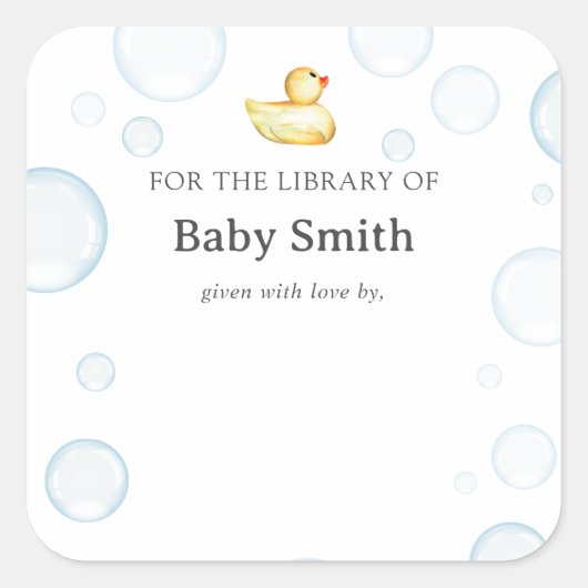 Rubber Ducky Baby Shower Bibliotheek Square Vierkante Sticker (Voorkant)