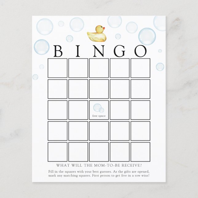 Rubber Ducky Baby shower Bingo Game Kaart (Voorkant)