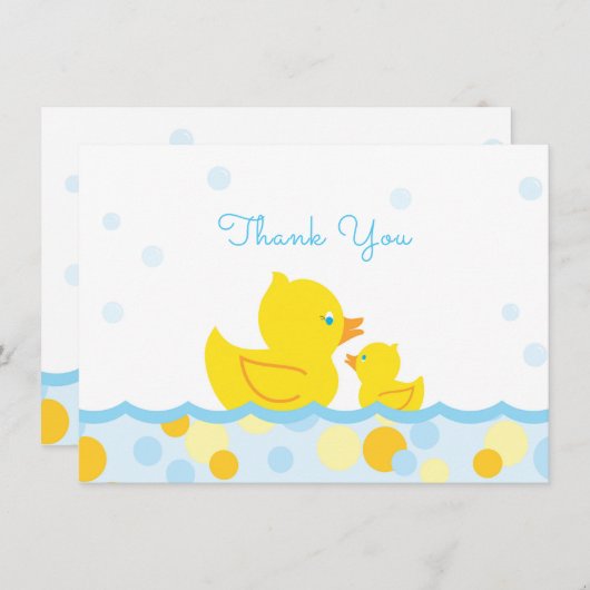 Rubber Ducky Baby shower Dank u blauw en geel Bedankkaart (Voorkant / Achterkant)