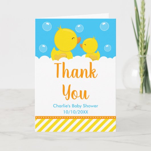 Rubber Ducky Baby shower Geel en Blauw Bedankkaart (Voorkant)