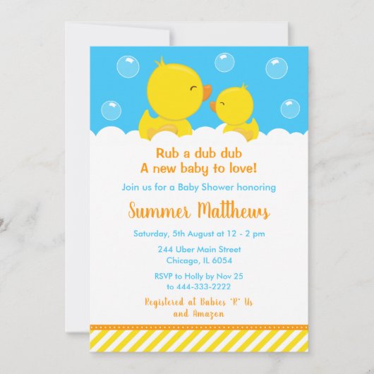 Rubber Ducky Baby shower Geel en Blauw Kaart (Voorkant)
