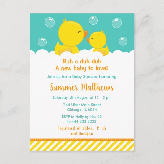 Rubber Ducky Baby shower Geel en Groen Briefkaart (Voorkant)