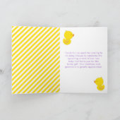Rubber Ducky Baby shower Geel en Paars Bedankkaart (Binnen)
