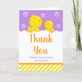 Rubber Ducky Baby shower Geel en Paars Bedankkaart