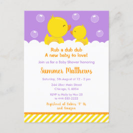 Rubber Ducky Baby shower Geel en Paars Briefkaart