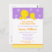 Rubber Ducky Baby shower Geel en Paars Briefkaart (Voorkant / Achterkant)