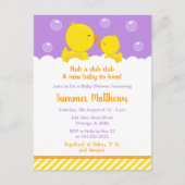 Rubber Ducky Baby shower Geel en Paars Briefkaart (Voorkant)