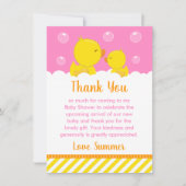 Rubber Ducky Baby shower Geel en Roze Bedankkaart (Voorkant)