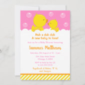 Rubber Ducky Baby shower Geel en Roze Kaart (Voorkant)