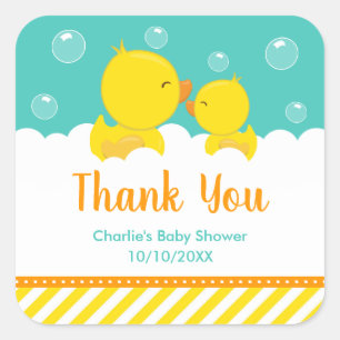 Rubber Ducky Baby Shower Geel Groen Bedankt Vierkante Sticker