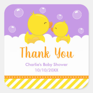 Rubber Ducky Baby Shower Geel Paars Bedankt Vierkante Sticker