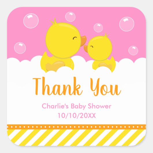 Rubber Ducky Baby shower Geel Roze Hartelijk dank Vierkante Sticker (Voorkant)