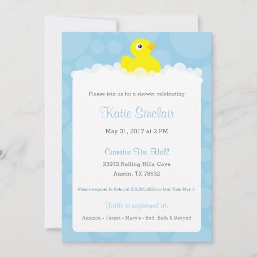 Rubber Ducky Baby shower Invitation - Blauw Kaart (Voorkant)