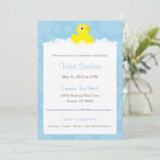 Rubber Ducky Baby shower Invitation - Blauw Kaart (Staand voorkant)