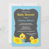 Rubber Ducky Baby shower Invitation Blue & Yellow Kaart (Voorkant)