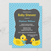 Rubber Ducky Baby shower Invitation Blue & Yellow Kaart (Voorkant / Achterkant)