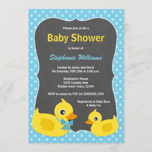 Rubber Ducky Baby shower Invitation Blue & Yellow Kaart