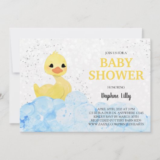 Rubber Ducky Baby Shower Invitation - Blue Yellow Kaart (Voorkant)
