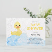 Rubber Ducky Baby Shower Invitation - Blue Yellow Kaart (Staand voorkant)