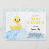 Rubber Ducky Baby Shower Invitation - Blue Yellow Kaart (Voorkant / Achterkant)