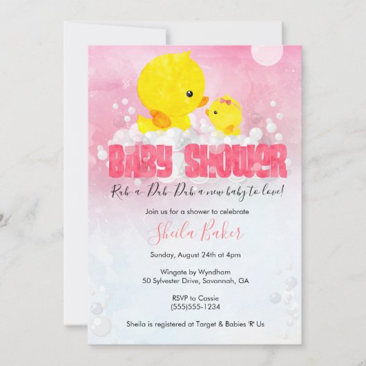 Rubber Ducky Baby shower Invitation | Girl Duckie Kaart (Voorkant)