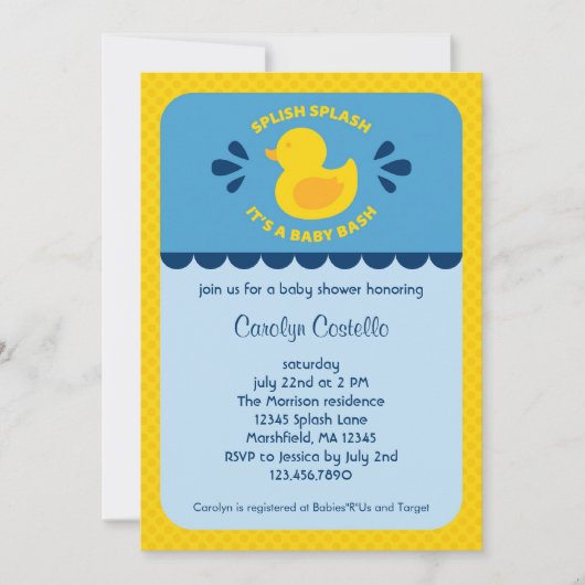 Rubber Ducky Baby shower Invitation Kaart (Voorkant)