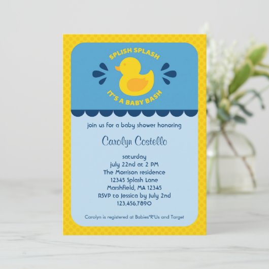 Rubber Ducky Baby shower Invitation Kaart (Staand voorkant)