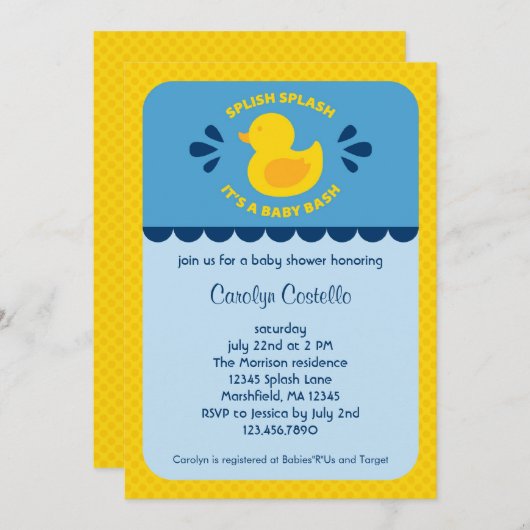 Rubber Ducky Baby shower Invitation Kaart (Voorkant / Achterkant)