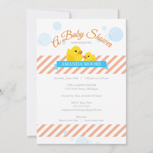 Rubber Ducky Baby shower Invitation Kaart (Voorkant)